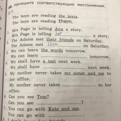 (57) .. The boys are reading the texts. The boys are reading them. 1. Mrs Page is telling Ann a stor