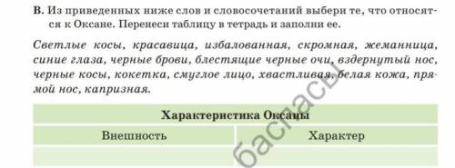 Из превеленых ниже слов и словосочетаний выбери те что относятся к Оксане.Перенеси в таблицу в тетра