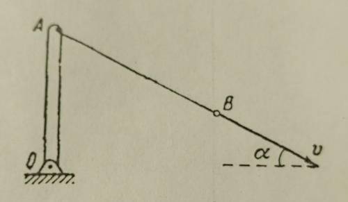 Нерасияжимая невесомая нить AB приводит в движение стержень OA, шарнирно укреплённый в точке A, зная