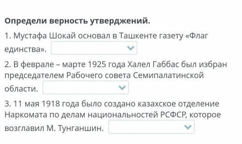 Национальные автономии в Казахстане. Урок 4 Определи верность утверджений.1. Мустафа Шокай основал в