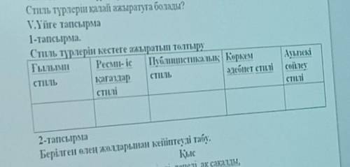 Стиль түрлерін кестеге ажыратып толтыру