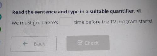 Read the sentence and type in a suitable quantifier. We must go. There's time before the TV program