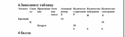 Заполните таблицу на фотографии