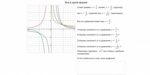 Все в одной форме! Слева графики $$y= 1 x (синий), $$y= 1 x2 (красный), and $$y= 1 x3 (зелений) and