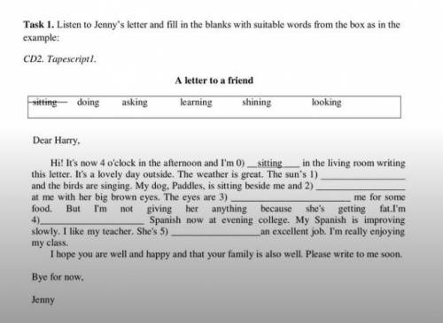 Task 1. listen to Jenny's letter and fill in the blanks with suitable worlds from the box as in the