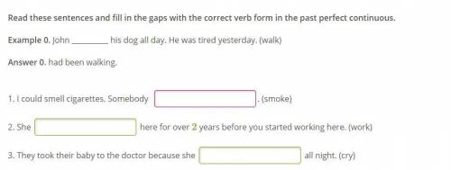 Read these sentences and fill in the gaps with the correct verb form in the past perfect continuous.