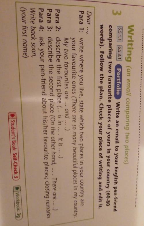 6.5.1.1 6.5.3.1 3 Writing (an email comparing two places) Portfolio Write an email to your English p