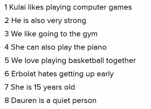 3 5 W3 Write the sentences in the correct order. 1 playing/likes/computer 5 love/together/playing/we