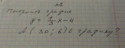 Построить график y=1/3 x-4 A(30;6) пренадлежит графику?