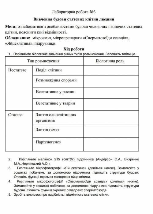 Лаболаторна робота Вивчення будови статевих клітин людини