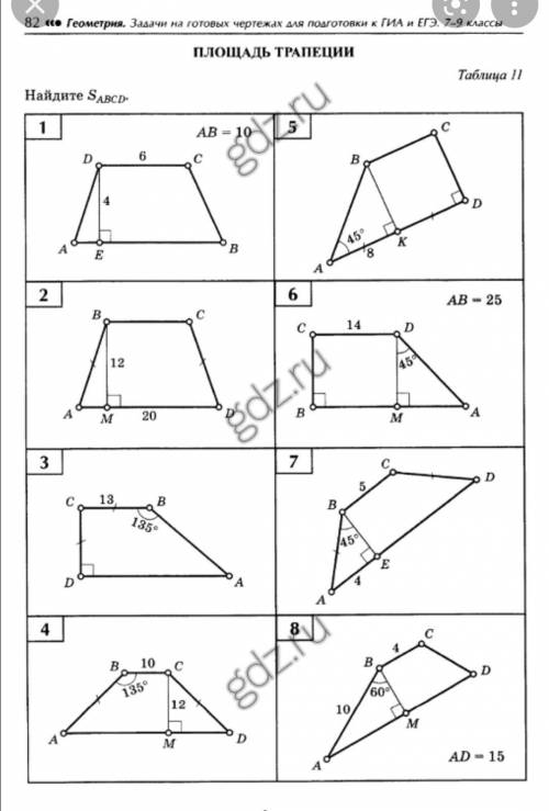 Найти площадь трапеции ABCDНужно решить все 8 задач