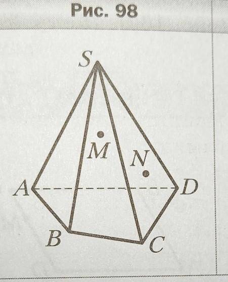 точки M и N принадлежат соответственно граням SBC и SCD пирамиды SABCD (рис 98). Постройте точку пер