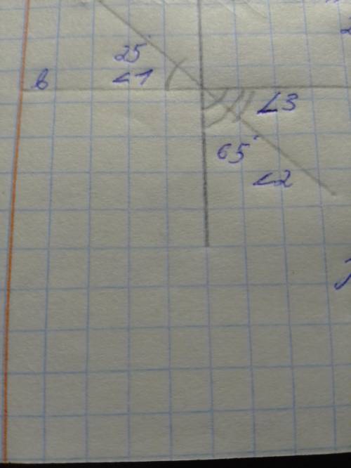 Дано:прями a,b,c перетинаються в одний точци. кут 1=25°,кут2=65° довести що a_|_b