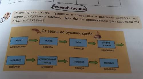 Речевой тренинг Рассмотрите схему. Сравните с описанием в рассказе процесса от зерна до буханки хле