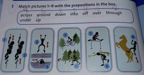 1 Match pictures 1-9 with the prepositions in the box. into off over through across around down unde