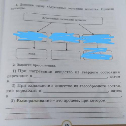 1) При нагревании вещество из твёрдого состояния переходит в , затем в , 2) При охлаждении вещества