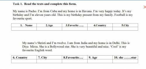 Task 1. Read the texts and complete this form.