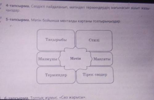 4 и 5 задание 5-тапсырма. Мәтін бойынша менталды картаны толтырыңыздар, . Тақырыбы Стип Мети Мақсаты