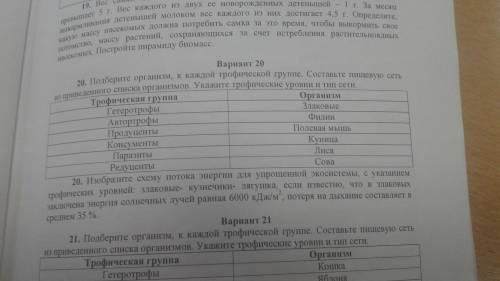 Изобразите схему энергии для упрощенной экосистемы, с указанием трофический уровней:Весь 20 вариант