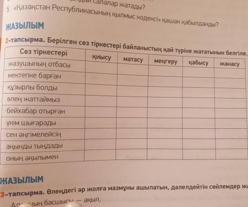 Берілген сөз тіркестері байланыстың қай түріне жататынын белгіле. !