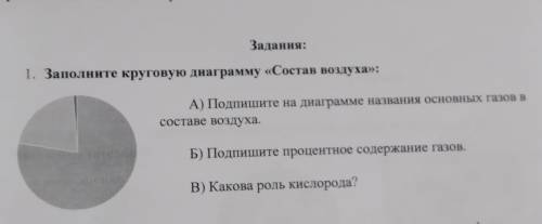 Заполните круговую диаграмму Состав воздуха