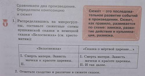 1) Распределившись на микрогруппы, составьте сюжетные схемы пушкинской сказки и немецкой сказки «Бел