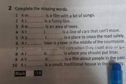 2 Complete the missing words. 1 Am is a film with a lot of songs. 2 AC is a funny film 3 Aw is an ar