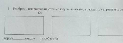 Изобрази, как располагаются молекулы вещества, в указанных агрегатных состояниях