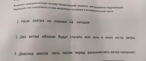 выделите грамматическую основу предложений,укажите чем выражено подлежащее надпишите тип сказуемого