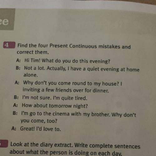 Find the four Present Continuous mistakes and correct them