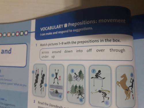 Ех4.Work is pairs. Describe the pictures in exercise 1 using the verbs in the box and a preposition.