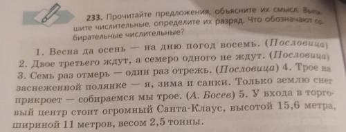 233. Прочитайте предложения, объясните их смысл. Выпишите числительные, определите их разряд. Что об