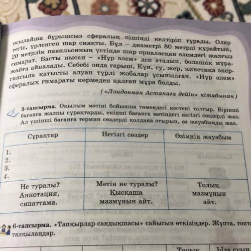 Ini фералык имараты кормеден қалған мұра болды, («Лондоннан Астанаға дейін кітабынан) атын 5 тапсырм