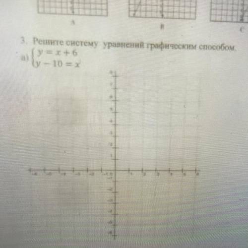 3. Решите систему уравнений графическим у=х+6. у-10=х