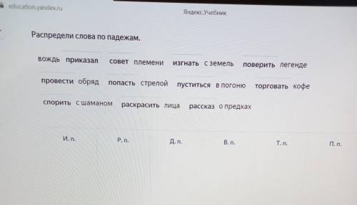 Распредели слова по падежам.