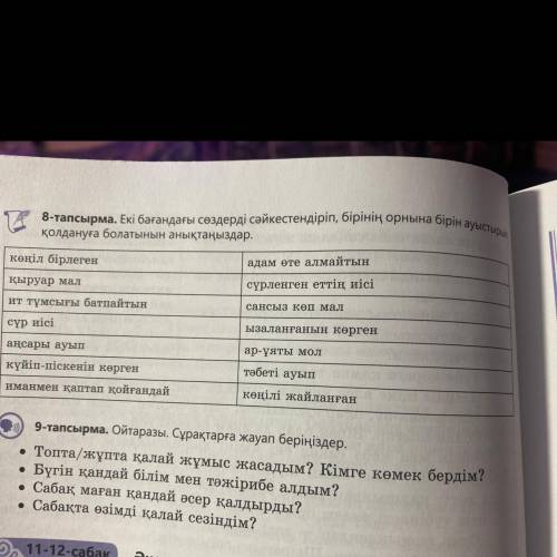 Екі бағандағы сөздерді сәйкестендіріп, бірінің орнына бірін ауыстырып қолдануға болатынын анықтаңызд