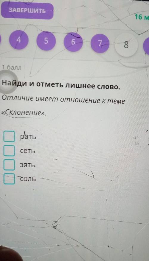 Найди и отметь лишние слово. отличие имеет отношение к теме Склонение рать, сеть, зять, соль