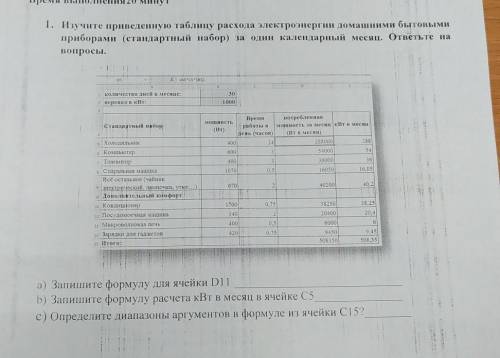 1. Изучите приведенную таблицу расхода электроэнергии домашними бытовыми приборами (стандартный набо