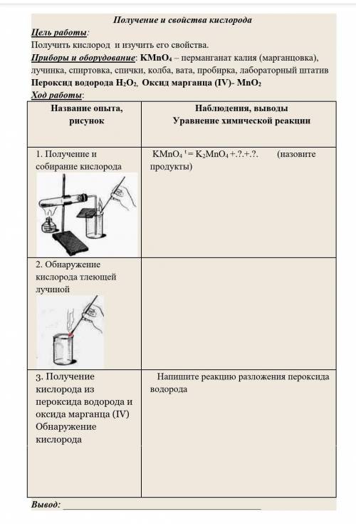 Получить кислород и изучить его свойства.