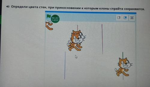 Определи цвета стен, при прикосновении к которым клоны спрайта сохраняются.