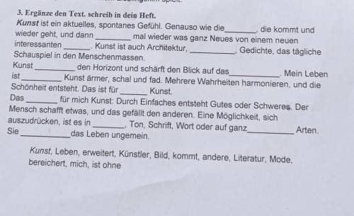 3. Ergänze den Text. schreib in dein Heft.