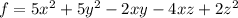 f=5x^{2} +5y^{2} -2xy-4xz+2z^{2}