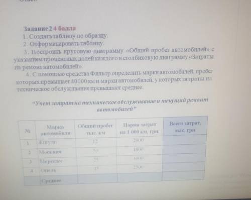 1. Создать таблицу по образцу. 2. Отформатировать таблицу. 3. Построить круговую диаграмму «Общий пр