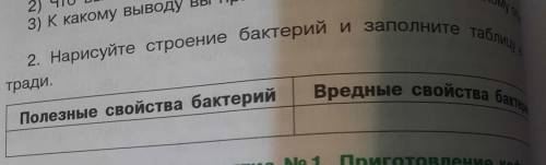 2. Нарисуйте строение бактерий и заполните таблицу гради. Полезные свойства бактерий Вредные свойств