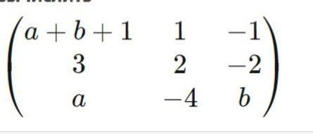 Найти определитель матрицы. У меня получилось 4 (а+в+1)+12-3в, но думаю это неправильно решить, матр