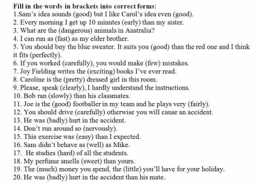 Fill in the words in brackets intro correct forms