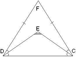 DF=FC; DE− биссектриса∢FDC; CE− биссектриса∢DCF; ∢CED=153°. Угол DCF равен