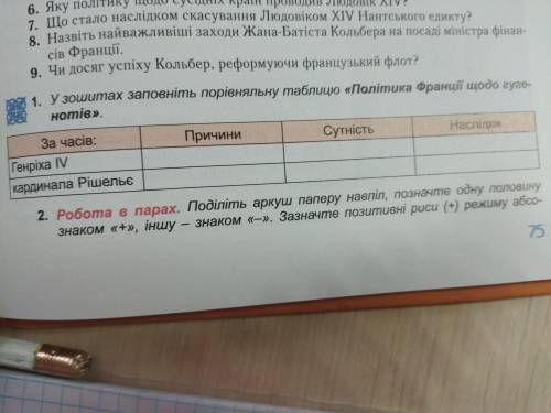 Заповніть порівняльну таблицю політика франції щодо гугенотів