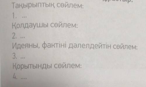 Анықталған тақырыптык сейлемдерді қолдана отырып, бірабзацтан тұратын мәтін құрастыр.