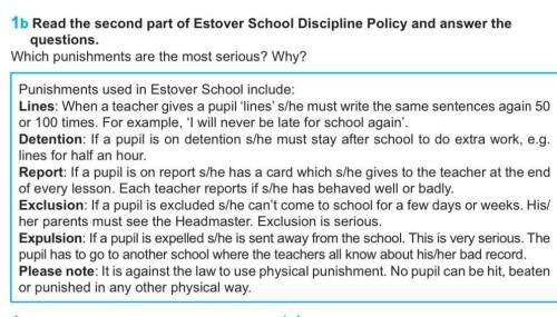 1b Read the second part of Estover School Discipline Policy and answer the questions. Which punishme